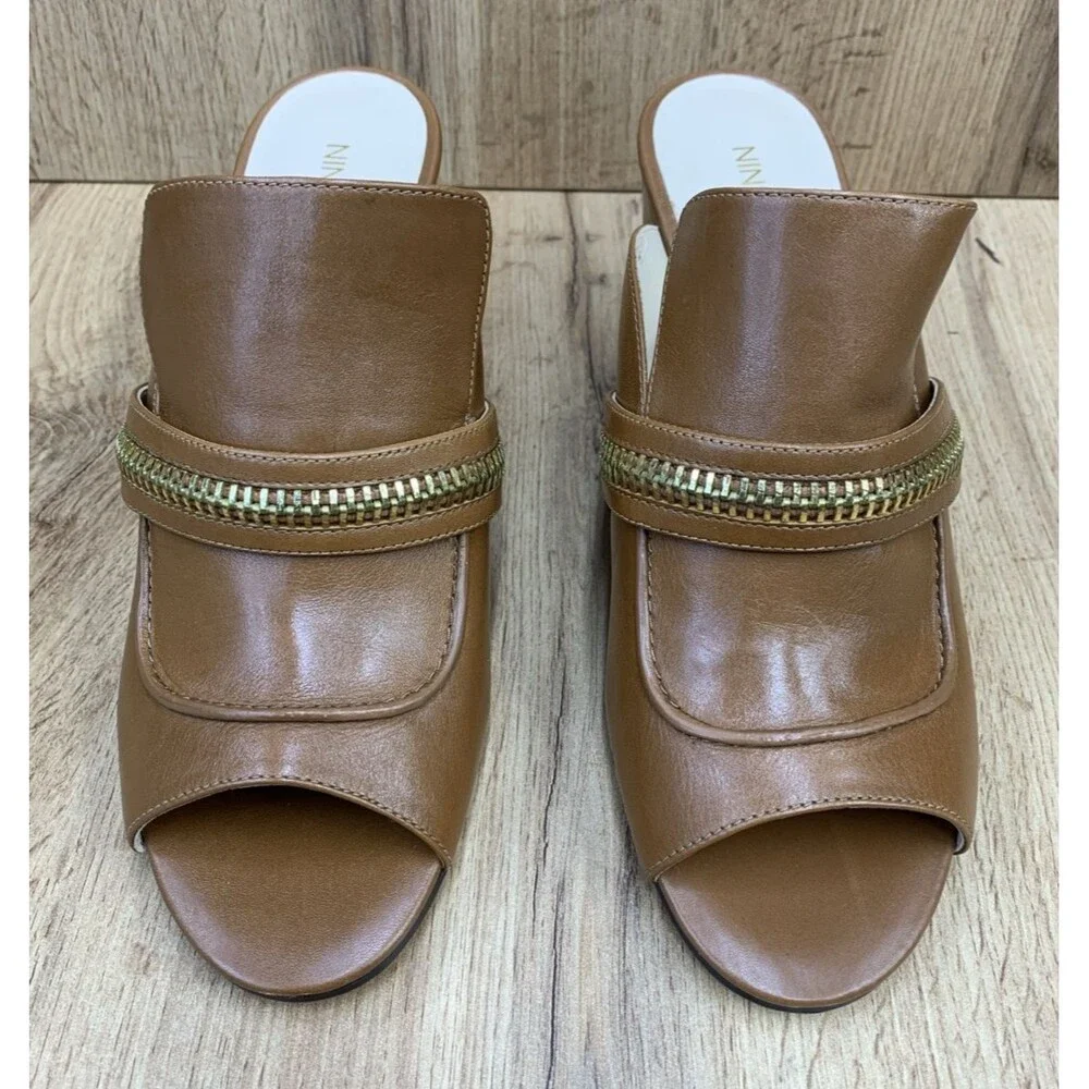 Nine West Womens Gerri Block Heel Slip On Open Toe Shoes Zipper Accent  Sz 9.5 M - Picture 4 of 16